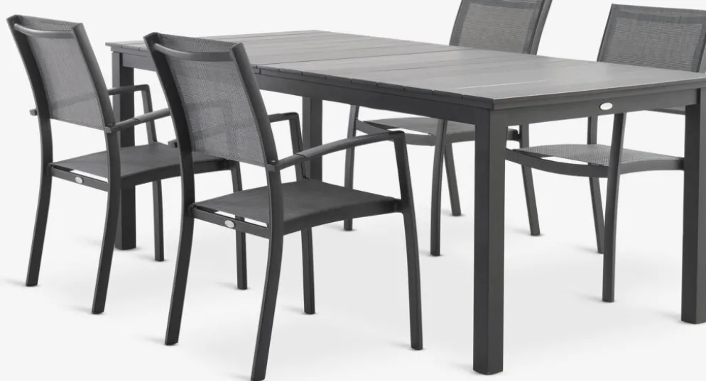 MOSS + STRANDBYMesa MOSS L214/315 + 4 sillas STRANDBY gris
