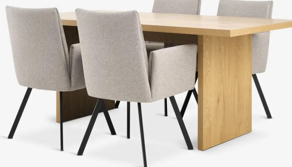 MUNKEBY + GJESINGMesa MUNKEBY L180 roble cálido + 4 GJESING beis/negro