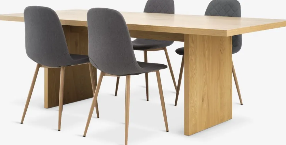 MUNKEBY + JONSTRUPMesa MUNKEBY L220 roble cálido + 4 JONSTRUP asfalto