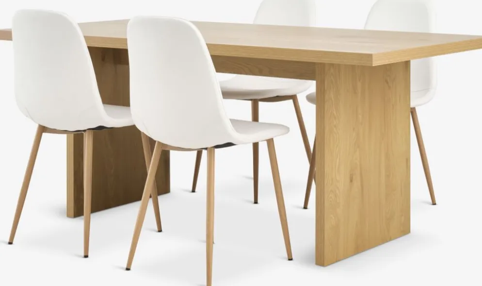 MUNKEBY + JONSTRUPMesa MUNKEBY L180 roble cálido + 4 sillas JONSTRUP blanco