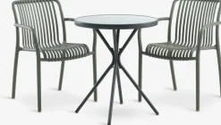 RADSTRUP + NABBENMesa RADSTRUP Ø60 negro + 2 sillas NABBEN verde oliva