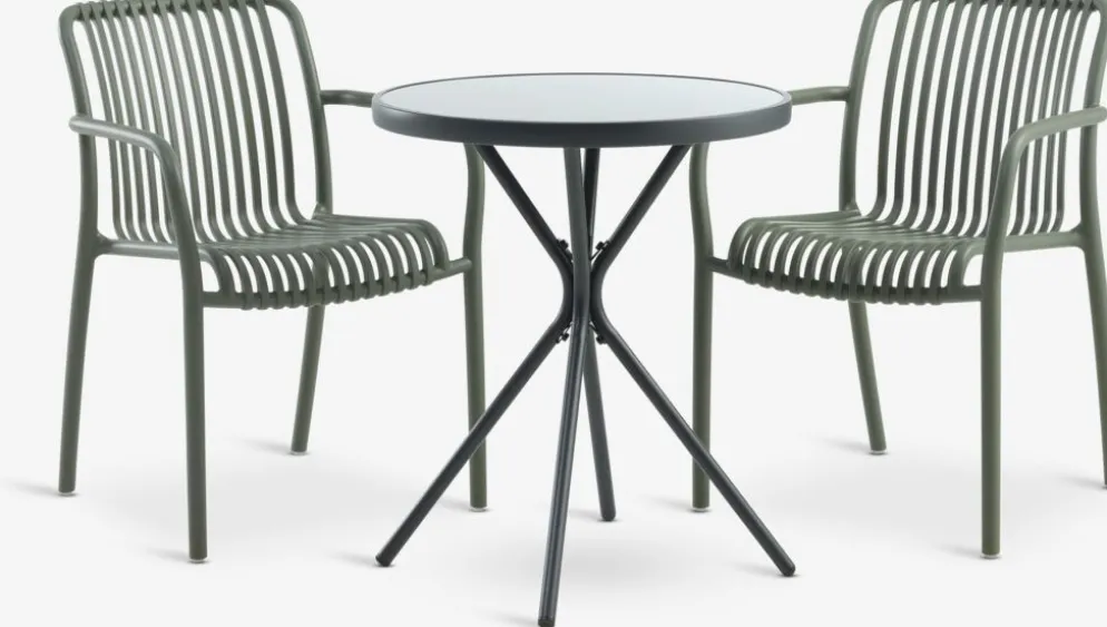 RADSTRUP + NABBENMesa RADSTRUP Ø60 negro + 2 sillas NABBEN verde oliva
