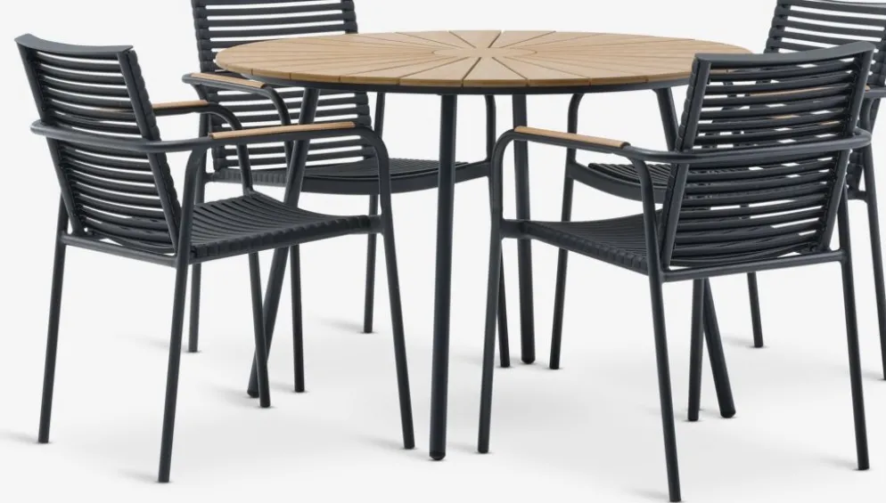 RANGSTRUP + NABEMesa RANGSTRUP Ø110 natural/negro + 4 sillas NABE negro