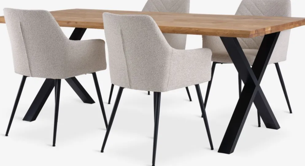 ROSLEV + PURHUSMesa ROSLEV L200 roble natural + 4 PURHUS blanco crudo/negro