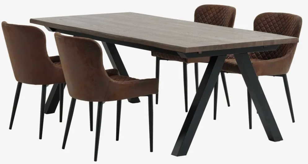 SANDBY + PEBRINGEMesa SANDBY L210 roble oscuro + 4 sillas PEBRINGE marrón