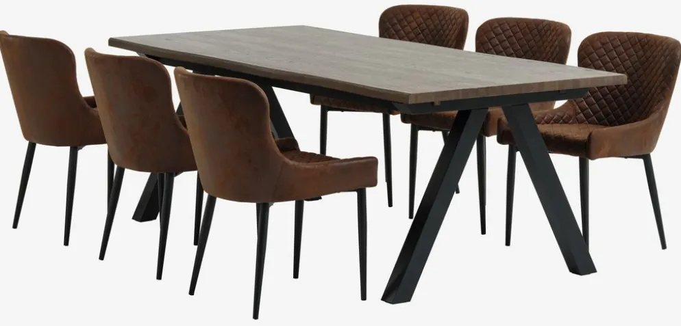 SANDBY + PEBRINGEMesa SANDBY L210 roble oscuro + 4 sillas PEBRINGE marrón
