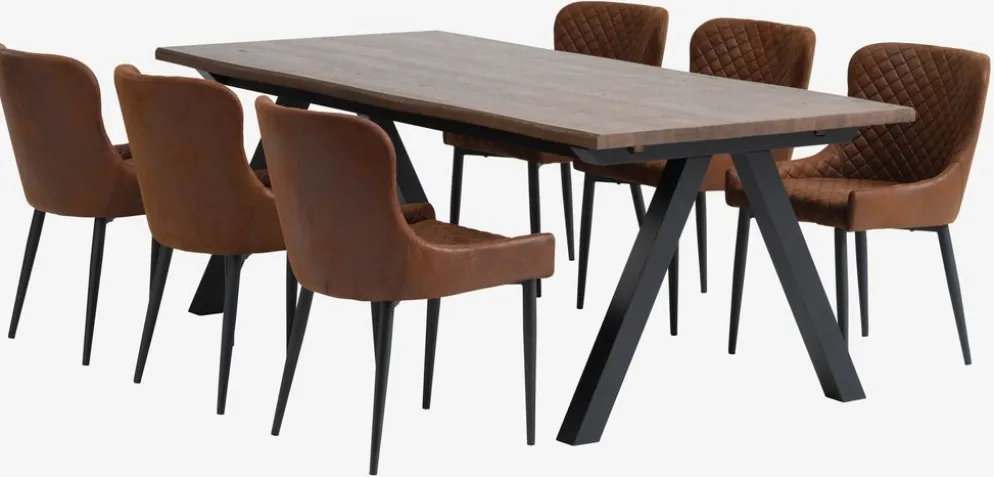 SANDBY + PEBRINGEMesa SANDBY L210 roble oscuro + 4 sillas PEBRINGE marrón