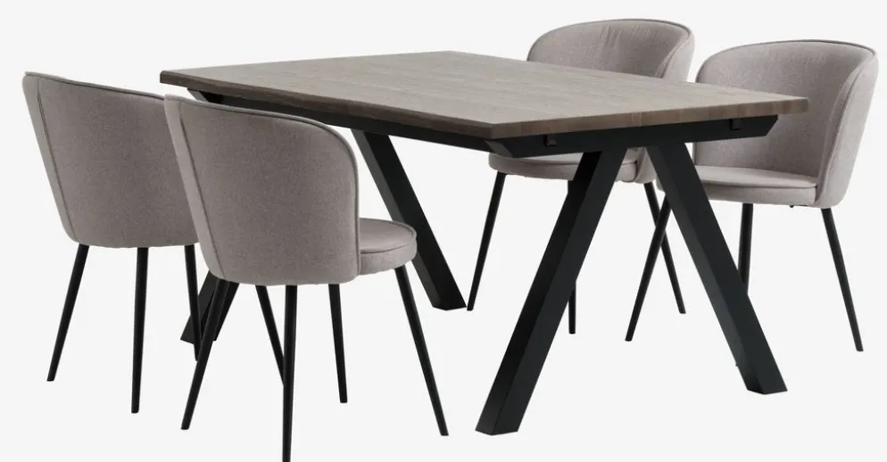 SANDBY + RISSKOVMesa SANDBY L160 roble oscuro + 4 RISSKOV gris claro