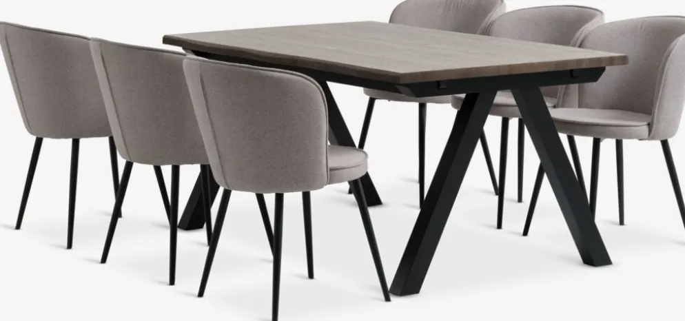 SANDBY + RISSKOVMesa SANDBY L160 roble oscuro + 4 RISSKOV gris claro