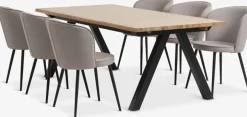 SANDBY + RISSKOVMesa SANDBY L210 roble natural + 4 sillas RISSKOV gris claro