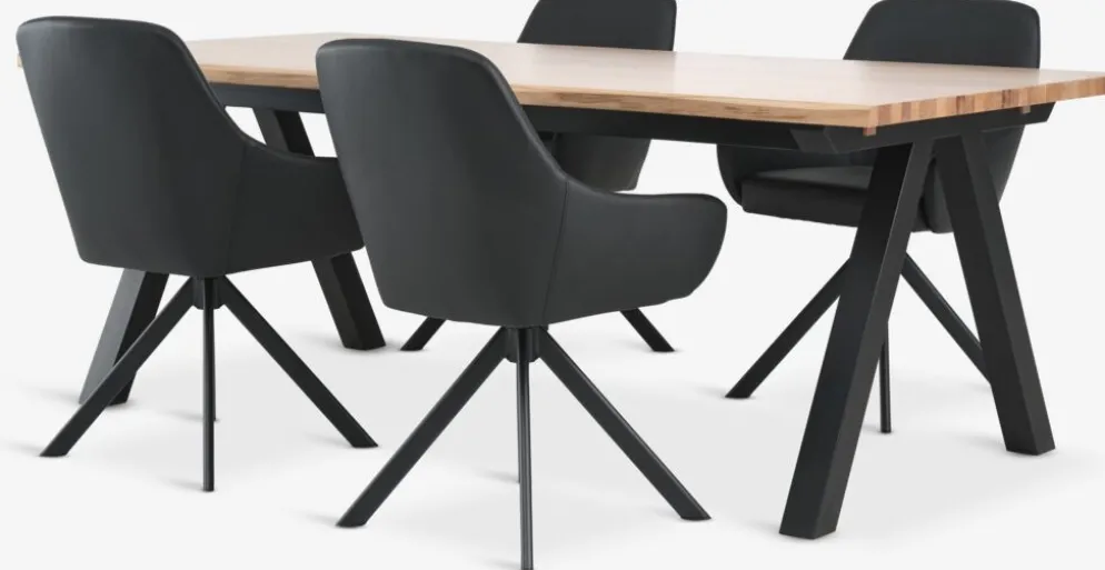 SANDBY + ROSTRUPMesa SANDBY L210 roble natural + 4 sillas ROSTRUP negro