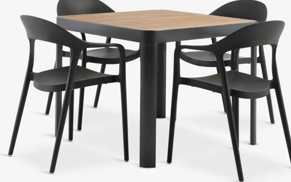 SIRDAL + NANNESTADMesa SIRDAL L91 madera dura + 4 sillas NANNESTAD gris