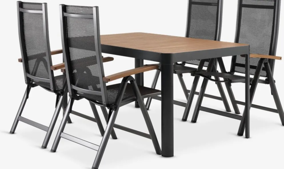 SIRDAL + SIRDALMesa SIRDAL L149 madera dura + 4 sillas SIRDAL gris