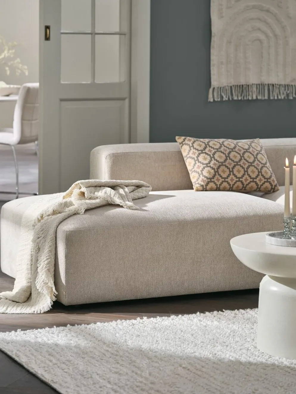 SKEJBYSofá modular SKEJBY 2 plazas chaise/abierto tela beis