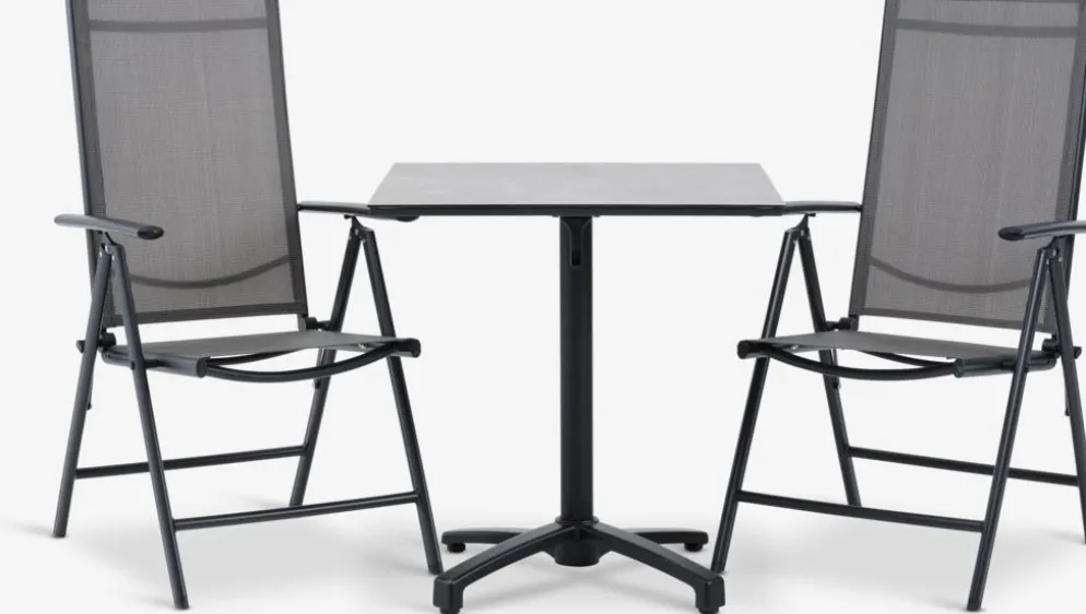TIPMOSE + MELLBYMesa TIPMOSE L70 gris + 2 sillas MELLBY negro