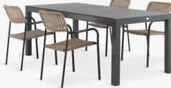 TYDAL + ORKANGERMesa TYDAL L208/272 negro + 4 sillas ORKANGER natural