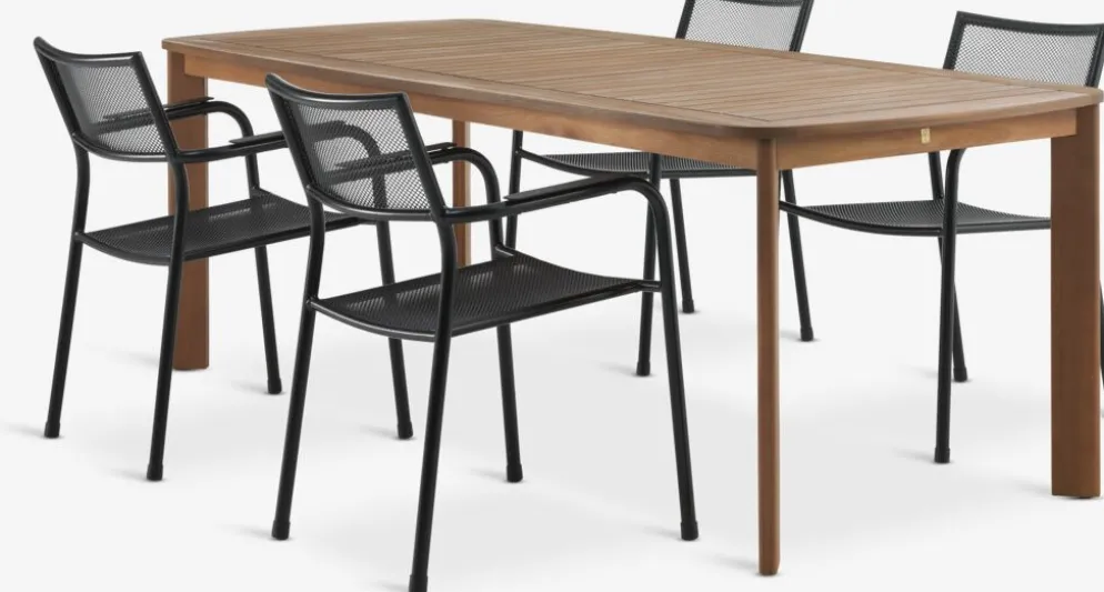 UVDAL + HEMSEDALMesa UVDAL L223 madera dura + 4 sillas HEMSEDAL negro