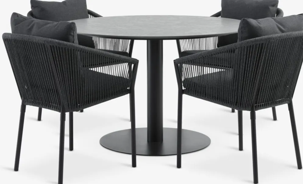 VAMDRUP + GILJAMesa VAMDRUP Ø120 + 4 sillas GILJA gris