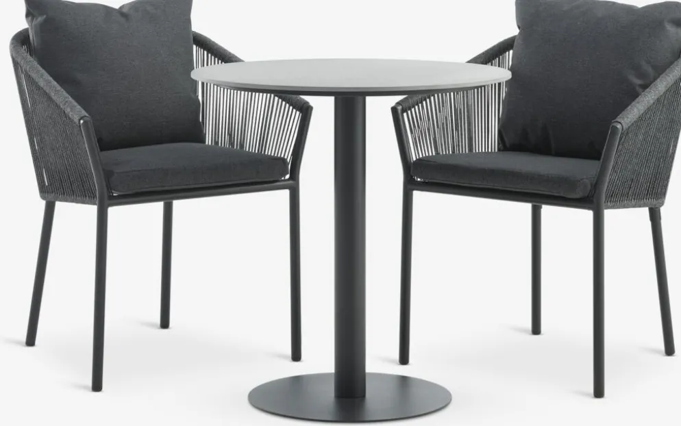 VAMDRUP + GILJAMesa VAMDRUP Ø70 + 2 sillas GILJA gris