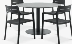 VAMDRUP + INGSTRUPMesa VAMDRUP Ø120 gris + 4 sillas INGSTRUP negro