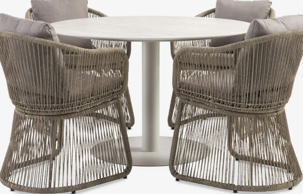 VAMDRUP + STORDALENMesa VAMDRUP Ø120 beis + 4 sillas STORDALEN natural
