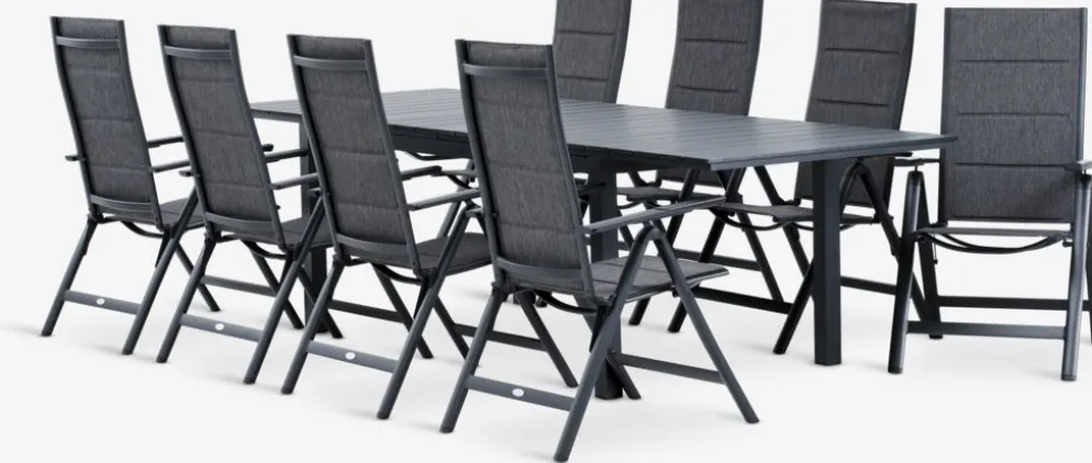 VATTRUP + MYSENMesa VATTRUP L172/276 negro + 4 sillas MYSEN gris