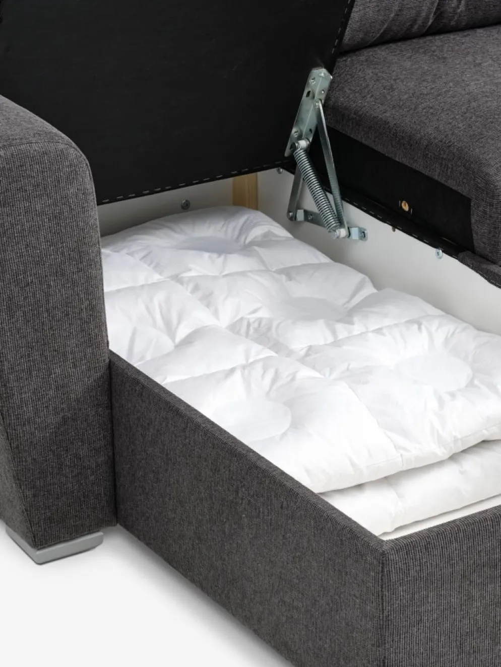 VEJLBYSofá cama con chaise longue VEJLBY tela gris oscuro