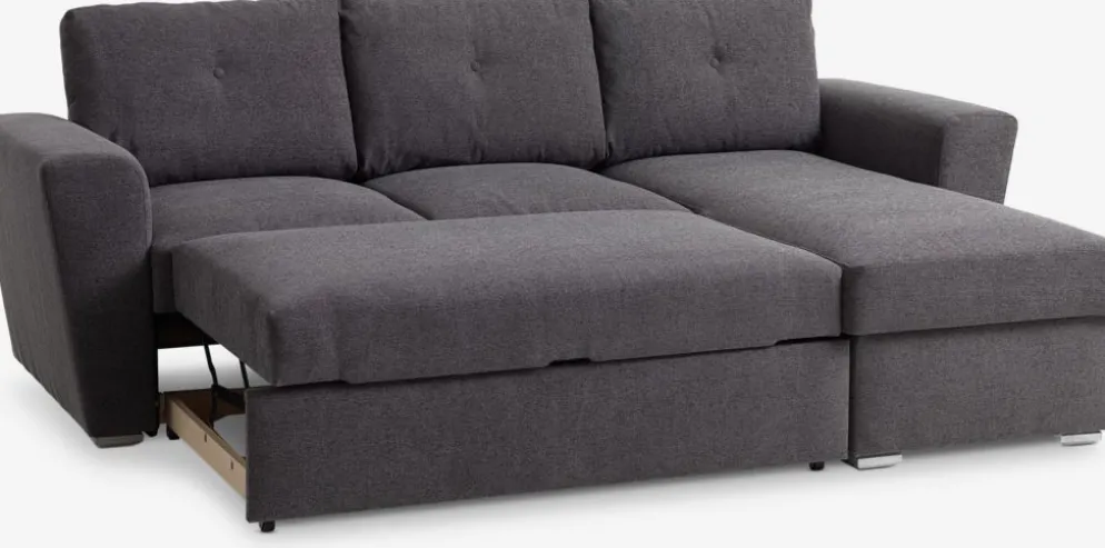 VEJLBYSofá cama con chaise longue VEJLBY tela gris oscuro