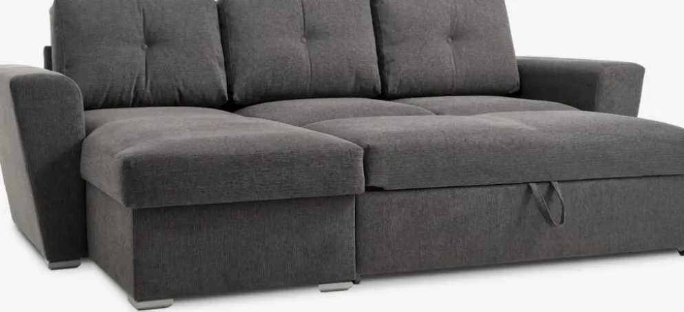 VEJLBYSofá cama con chaise longue VEJLBY tela gris oscuro