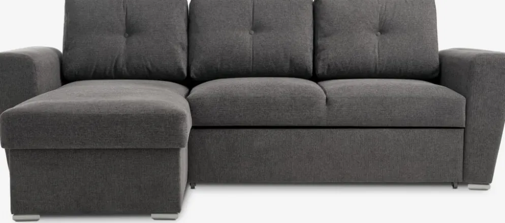VEJLBYSofá cama con chaise longue VEJLBY tela gris oscuro