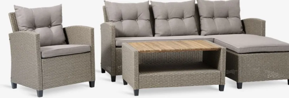 VENConjunto muebles jardín VEN 4 plazas chaise longue natural