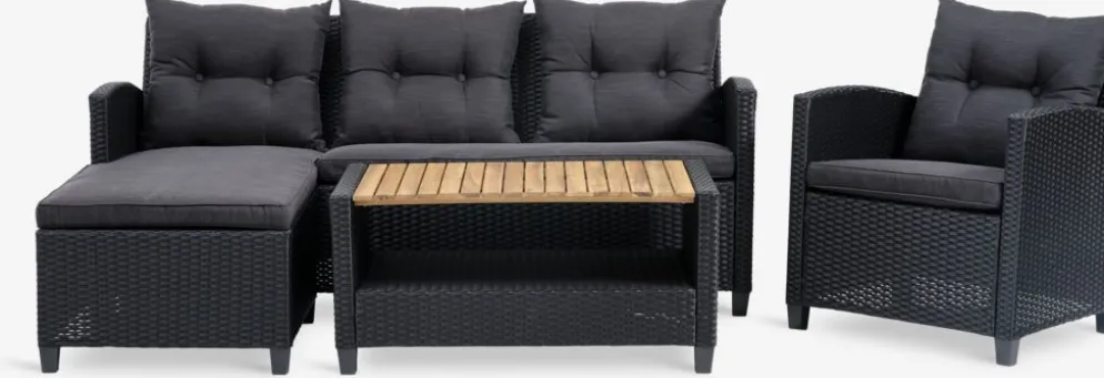 VENConjunto muebles jardín VEN 4 plazas con chaise longue negro