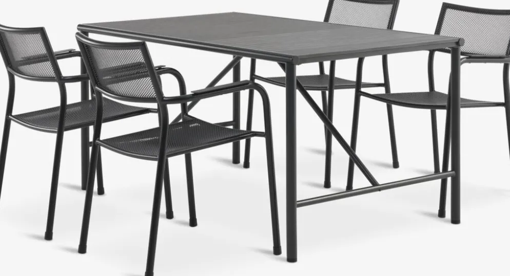 VIERLI + HEMSEDALMesa VIERLI L149 + 4 sillas HEMSEDAL negro