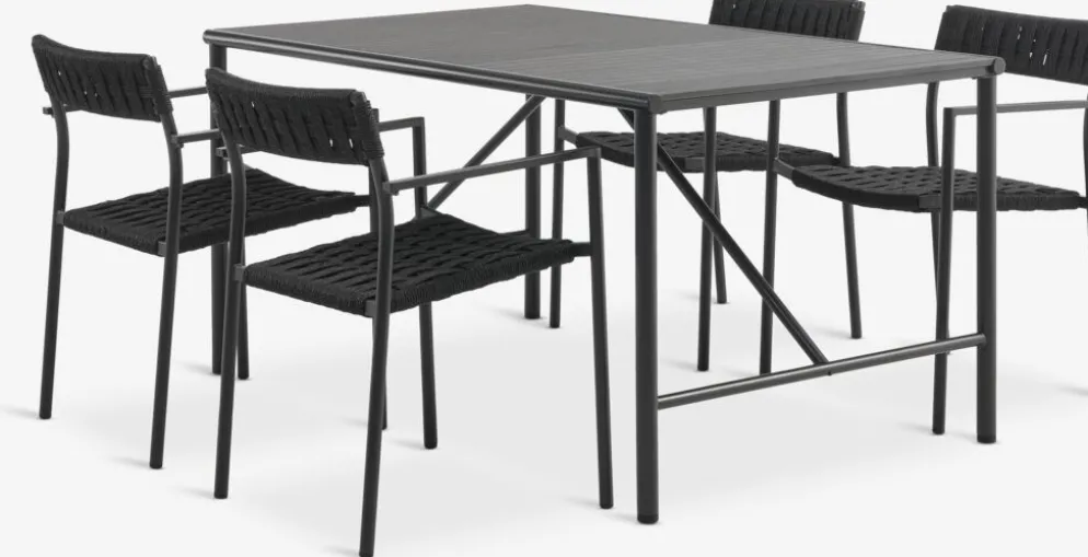 VIERLI + TRILLEVALLENMesa VIERLI L149 + 4 sillas TRILLEVALLEN negro